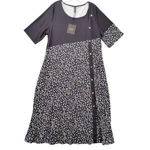 Just Fashion Now Blue Floral Maxi Jersey Dress NEW Short Sleeves Womens Size XXL